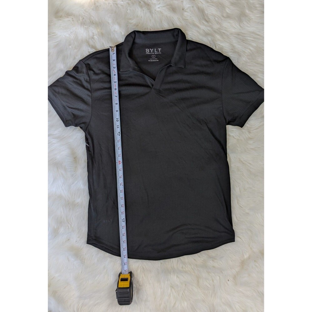 BYLT Premium Size Large Basics Ribbed Short Sleeve Open V Polo Shirt Mens Black - Picture 3 of 11